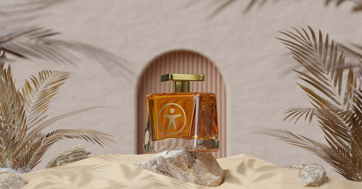 Luxury Perfume bottle with accessibility Icon on the front