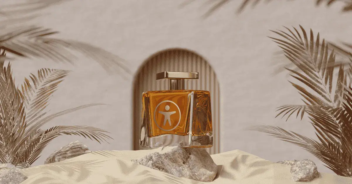Luxury Perfume bottle with accessibility Icon on the front