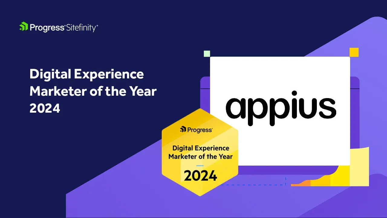Graphic of Appius announcing that it has been awarded the Sitefinity Digital Experience Marketer of the Year for 2024 in the EMEA region.